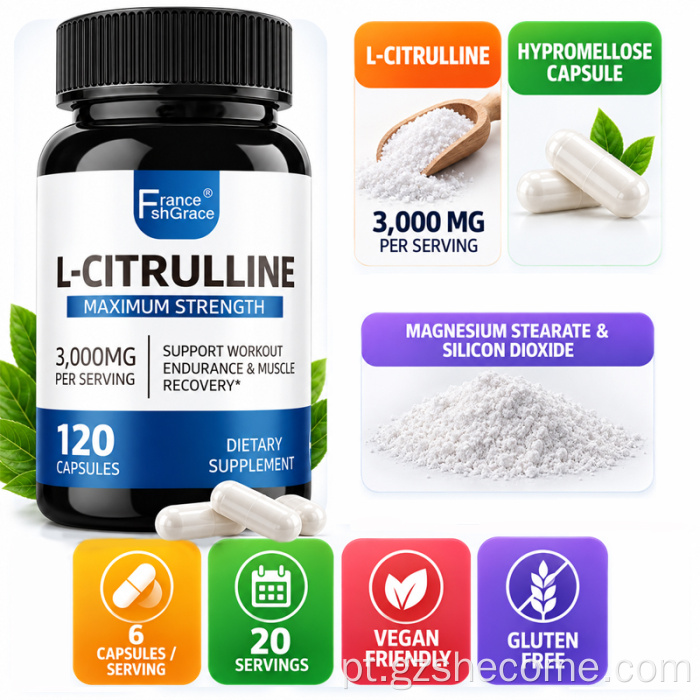 Shecome L-Citrulina Cápsulas Suporte para Recuperação Muscular